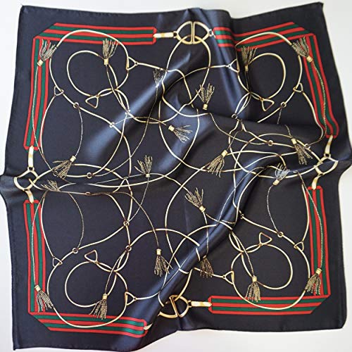 ANDANTINO 100% Mulberry Silk Scarf -21” Lightweight Square Neckerchief – Breathable Digital Printed Scarves with Gift Packed - color: Black & Red