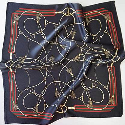 ANDANTINO 100% Mulberry Silk Scarf -21” Lightweight Square Neckerchief – Breathable Digital Printed Scarves with Gift Packed - color: Black & Red