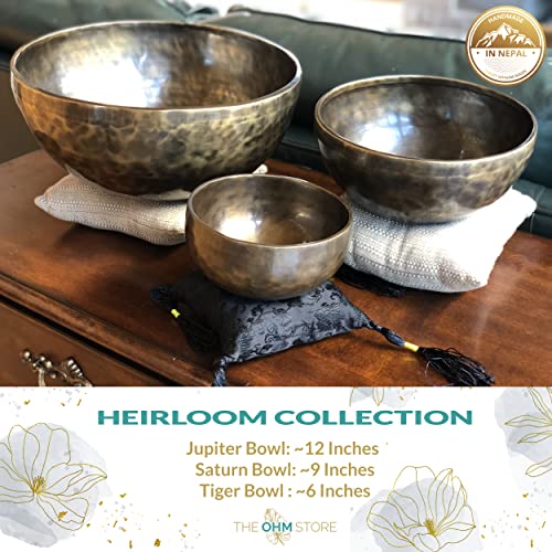 Large Tibetan Singing Bowl Set by Ohm Store — Saturn Pure Bronze Meditation Sound Bowl 9 Inches, 2 Mallets and a Cushion — Handcrafted Nepali Sound Bath Instrument (Saturn) - color: Saturn