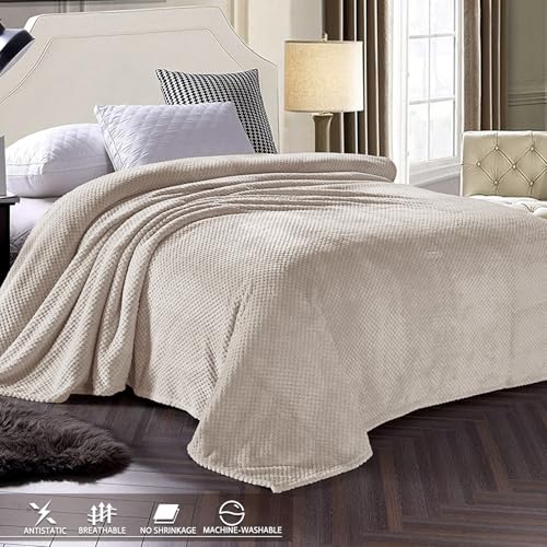 Exclusivo Mezcla Fleece Throw Blanket Extra Large, Super Soft and Warm Blankets for Couch, Sofa and Bed Waffle Textured, Cozy, Fuzzy and Lightweight (Tan, 50x70 Inches) - color: Tan, size: 50x70 in