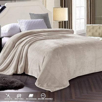Exclusivo Mezcla Fleece Throw Blanket Extra Large, Super Soft and Warm Blankets for Couch, Sofa and Bed Waffle Textured, Cozy, Fuzzy and Lightweight (Tan, 50x70 Inches) - color: Tan, size: 50x70 in