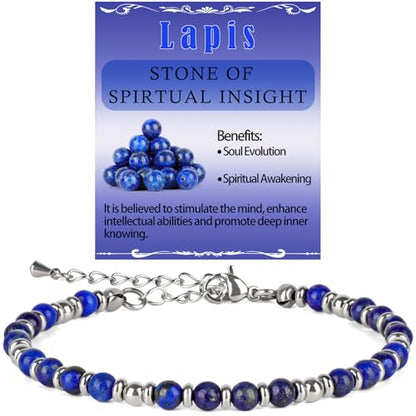 LPBeads Beaded Bracelets for Women Energy Gemstone Charm Jewelry Adjustable Bracelet Gifts for Mom, Daughter, Wife, Friends, Bestie - color: Lapis Lazuli