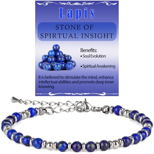 LPBeads Beaded Bracelets for Women Energy Gemstone Charm Jewelry Adjustable Bracelet Gifts for Mom, Daughter, Wife, Friends, Bestie - color: Lapis Lazuli