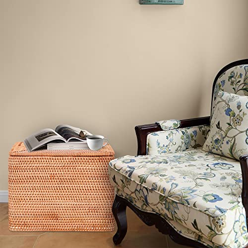 Rattan Basket With Lid, Large Lidded Basket For Storage(15.75" L×14.17" W×11.81" H) - size: 15.75"×14.17" ×11.81"