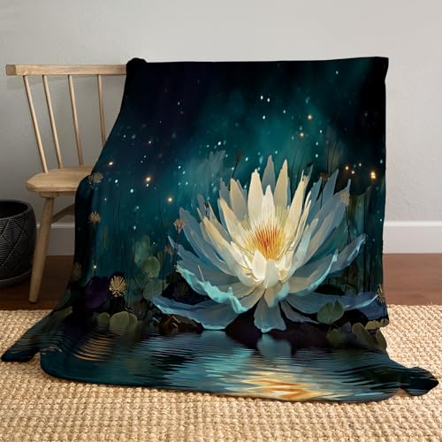 Lotus Throw Blanket, Meditation Contemplation Flowers Bed Blanket,Soft Flannel Fleece Turquoise Throw Blankets Cozy Fluffy Plush Blankets 60×80 inch - size: 60"×80" Twin