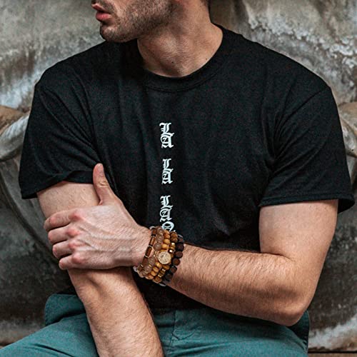 Bohemian Natural Stone Beaded Bracelets for Women Men Stackable Stretch Beads Bracelet Set with Charm and Tassel Multilayered Elastic Gemstone Bracelets Summer Beach Boho Jewelry Gift for Women - color: Brown Wooden Beads