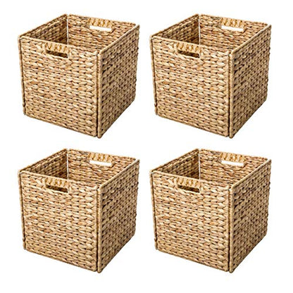 Trademark Innovations Foldable Hyacinth Storage Baskets with Iron Wire Frame (Set of 4)