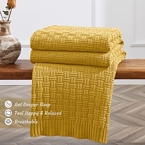 TREELY 100% Cotton Knitted Throw Blanket Couch Cover Blanket(50 x 60 Inches, Gold Yellow) - color: Gold Yellow, size: Throw (50 in x 60 in)