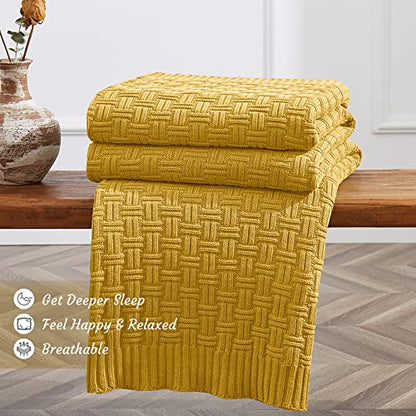 TREELY 100% Cotton Knitted Throw Blanket Couch Cover Blanket(50 x 60 Inches, Gold Yellow) - color: Gold Yellow, size: Throw (50 in x 60 in)