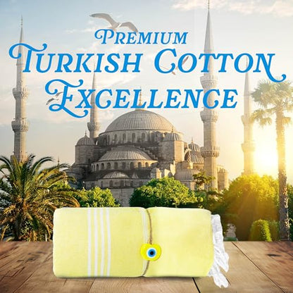 Lina Turkish Beach Towel Peshtemal (38" x 71"), Sand-Free, Large & Quick-Dry, Lightweight Pool Towels for Travel, Soft 100% Turkish Cotton & Pre-Washed, Ideal for Spa or Bath, Yellow - color: Yellow