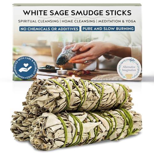 White Sage Smudge Stick Set – 3-Pack of 4-Inch Bundles for Home Cleansing, Meditation Rituals, Energy Clearing, Witchcraft Tools, Spiritual Gifts, Yoga, Altar, and Smudging