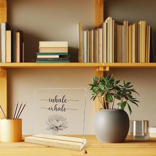 Inspirational Gifts for Women Friend Coworker Yoga Lover,Inhale Exhale Lotus Flower Acrylic Desk Plaque, Meditation Gifts for Home Office Bedroom Yoga Spa Room