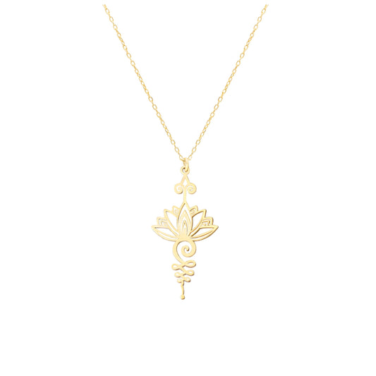Lotus Unalome Necklace - 925 Sterling Silver Lotus Flower Unalome Necklace - Yoga Jewelry - Chakra Necklace - Spiritual Symbol Charm - size: 14 Inches