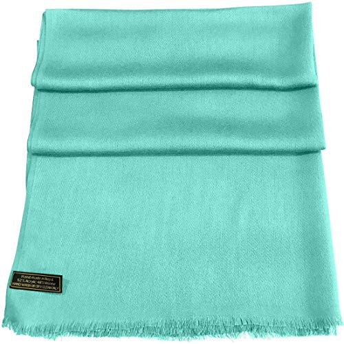 CJ Apparel Solid Color Fringe Design Fringe Shawl Scarf Wrap Stole Throw Head Wrap Pashmina Gift Hand Made in Nepal New - color: Blue Green Fc1010