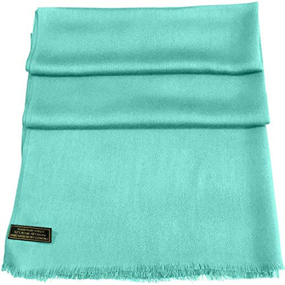 CJ Apparel Solid Color Fringe Design Fringe Shawl Scarf Wrap Stole Throw Head Wrap Pashmina Gift Hand Made in Nepal New - color: Blue Green Fc1010