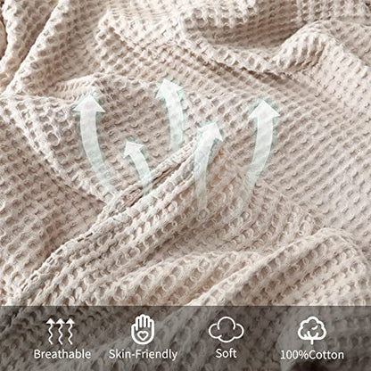 100% Cotton Waffle Blanket (Khaki - Throw Size - 50 * 60''), Pre-Washed and Anti-Shrinkage Soft Lightweight Bed & Couch Blanket, 380 GSM Waffle Weave Throw Blanket for All Seasons - color: Khaki, size: Throw (50"*60")