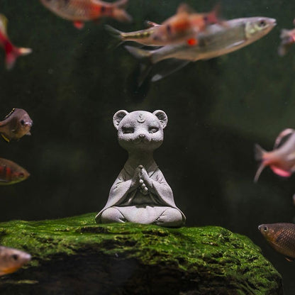 livelyfish Meditating Fox Buddha Statue Aquarium Zen Yoga Animal Figurines Sandstone Sculpture for Fish Tank Garden Tabletop Decor (S2) - size: S2