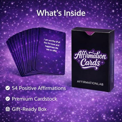 Affirmation Cards, Printed greeting cards, 54 Daily Positive Affirmation Cards for Self Love, Confidence & Mindfulness, Inspirational Motivation Deck with Gift Box for Stress Relief, Meditation & Self Care