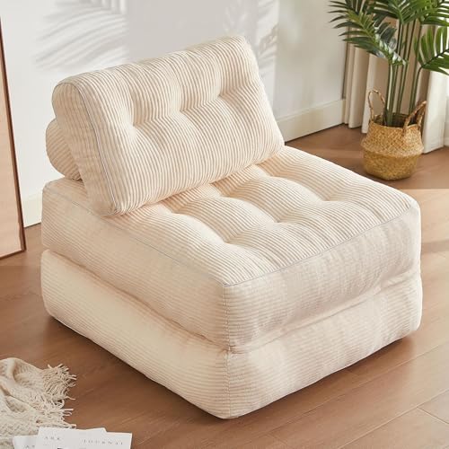 Folding Chair Bed, Futon Sofa, Floor Couch for Adults Chair for Living Room, Lounge Sofa, Convertible Sofa Bed, Small Couches for Small Spaces, Beige - color: Beige, size: 35.4 inch without armrest