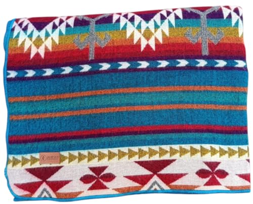 Alpaca Wool Blanket, King Size 100 x 83, Reversible 2 in 1, Thick and Ultra Soft, Hypoallergenic, Non-Itchy, Handmade in Ecuador. Premium Alpaca Wool Throw Blanket for Cozy Comfort (Turquoise) - color: Cotopaxi Turquoise Geometric, size: King (100" x 83")