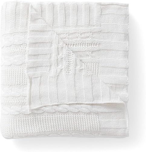 VCNY Home - Throw, Soft & Cozy Cotton Blanket, Cable Knit Home Decor (Dublin White, 50" x 70") - color: Dublin White