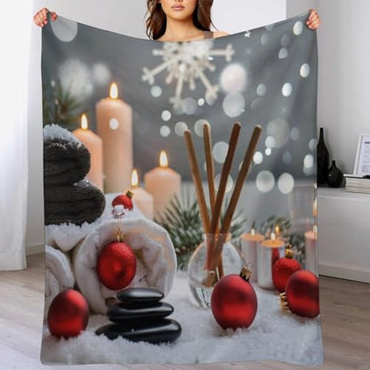 Christmas Balls Towels Throw Blanket, Soft Lightweight Cozy Warm Zens Stones Candle Flannel Blankets for Couch Bed Travel, 50"x70" - color: Christmas Balls Towels, size: 50"x70"