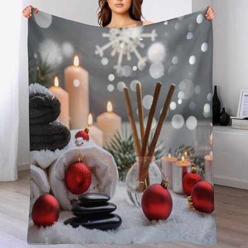 Christmas Balls Towels Throw Blanket, Soft Lightweight Cozy Warm Zens Stones Candle Flannel Blankets for Couch Bed Travel, 50"x70" - color: Christmas Balls Towels, size: 50"x70"