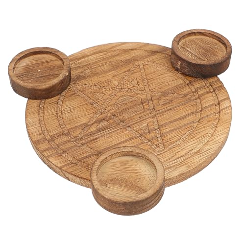UKCOCO Pentacle Wooden Altar Plate Candle Holder Ritual Mystic Candlestick for Religious Ceremony Home Décor Energy Ornament