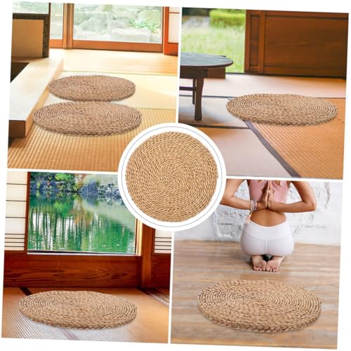 Woven Round Meditation Cushion Floor Pillow Thick Genuine Straw Pad 1.5cm Thick 40cm Diameter Indoor Seating Cushion for Yoga and Meditation