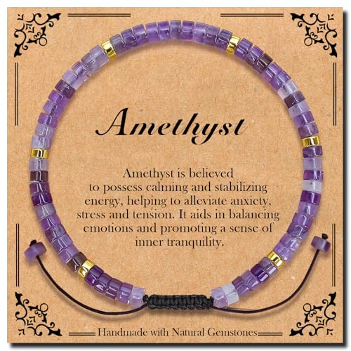 BONNY BOXX Braided Genuine Bracelet, Elegant Handcrafted Natural Gemstone Crystal Bracelet Healing Power Energy Inspirational Gifts with Card for Unisex - color: Amethyst, size: 2*4MM