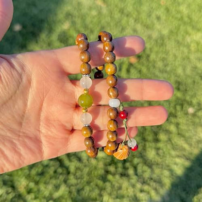 Natural Aromatic Green Sandalwood Double Loop Bracelet AAA Verawood Diffuse Meditation Beads With 1pc Of Lotus Seedpod Tassel