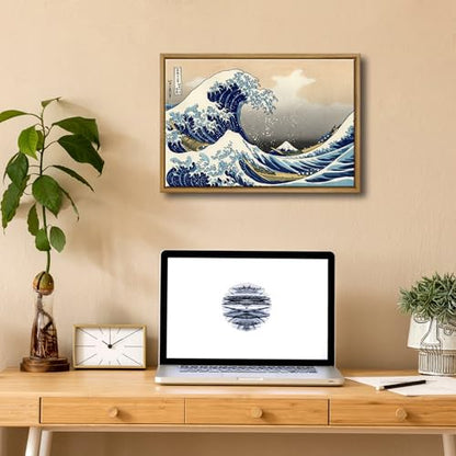 Wieco Art Framed Art Great Wave of Kanagawa Katsushika Hokusai Giclee Canvas Prints Wall Art Abstract Seascape Paintings for Home Living Room Decorations - size: 16"L x 10.8"W
