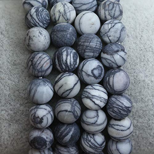 Amandastone Natural Gemstone 8mm Round Beads Stretch Bracelet 7 Inch - color: Matt Frosted Picasso