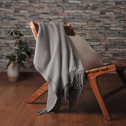 CUDDLE DREAMS Silk Throw Blanket with Hand-Knotted Fringe, Natural, Soft & Breathable (Gray) - color: Gray
