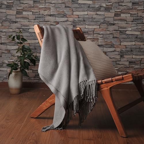 CUDDLE DREAMS Silk Throw Blanket with Hand-Knotted Fringe, Natural, Soft & Breathable (Gray) - color: Gray