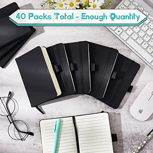 Laumoi 40 Pieces Small Notebooks A6 Pocket Journals 3.5 x 5.5 Inch Small Leather Notebook Mini Ruled Lined Journal with Elastic Band Pen Holder Page Marker Ribbons (Black) - color: Black