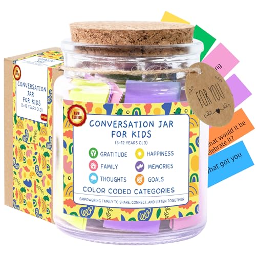 Conversation Cards for Kids In Jar, 150 Cards, Connect, Build Social Emotional Learning Skills, Mental Health Decor for School, Counseling Decor, Back to School Supplies - style: Conversation jar for Kids
