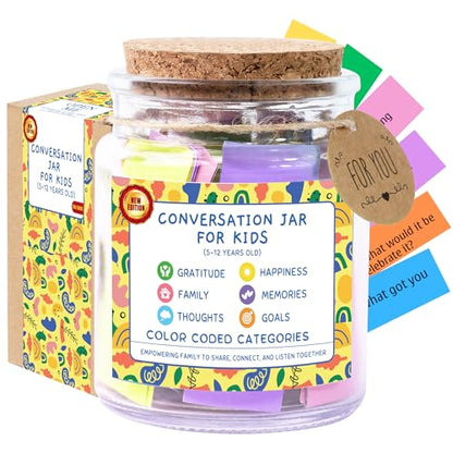 Conversation Cards for Kids In Jar, 150 Cards, Connect, Build Social Emotional Learning Skills, Mental Health Decor for School, Counseling Decor, Back to School Supplies - style: Conversation jar for Kids