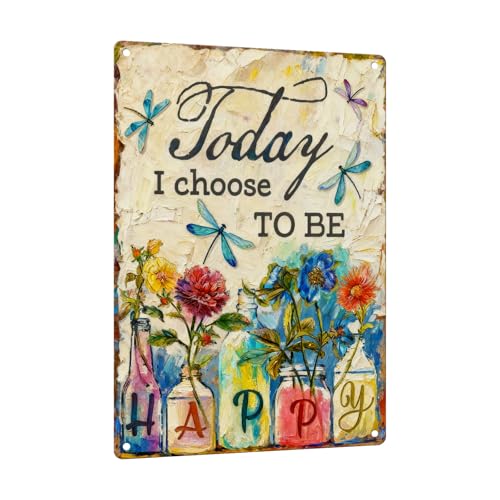Dragonfly Metal Sign Today I Choose to Be Happy Aluminum Wall Decor Vintage Floral Dragonfly Garden Sign for Yard Patio Porch Outdoor Home Decor 8x12 Inch - color: Flowers Dragonfly, size: 20X30cm(8x12inch)