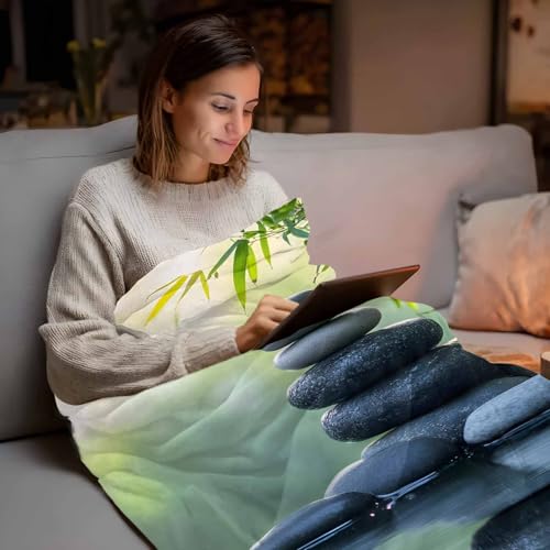 Zen Meditation Stone Lake Flannel Fleece Throw Blanket, Nature Landscape Still Life Blanket Lightweight Soft Warm Blankets for Couch Bed Sofa Living Room All Season Use, 30x40in - size: 30x40in