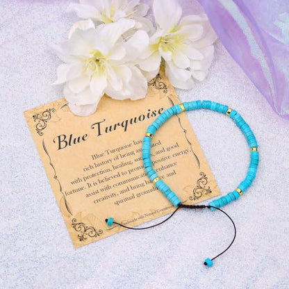BONNY BOXX Braided Genuine Bracelet, Elegant Handcrafted Natural Gemstone Crystal Bracelet Healing Power Energy Inspirational Gifts with Card for Unisex - color: Blue Turquoise, size: 2*4MM