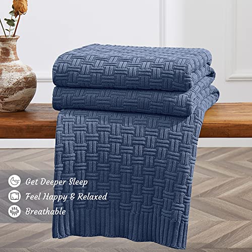 TREELY 100% Cotton Knitted Throw Blanket Couch Cover Blanket(60 x 80 Inches, Dusty Blue) - color: Dusty Blue, size: Twin (60 in x 80 in)