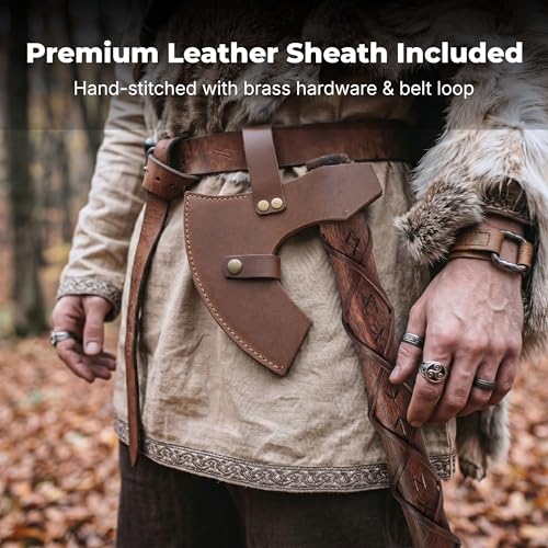 Two-Handed Viking Battle Axe with EN45 Spring Steel Skegg Bearded Axe Head, Teakwood Shaft with Hand-Engraved Norse Runes – The Skeggøx
