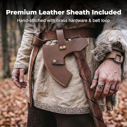 Two-Handed Viking Battle Axe with EN45 Spring Steel Skegg Bearded Axe Head, Teakwood Shaft with Hand-Engraved Norse Runes – The Skeggøx
