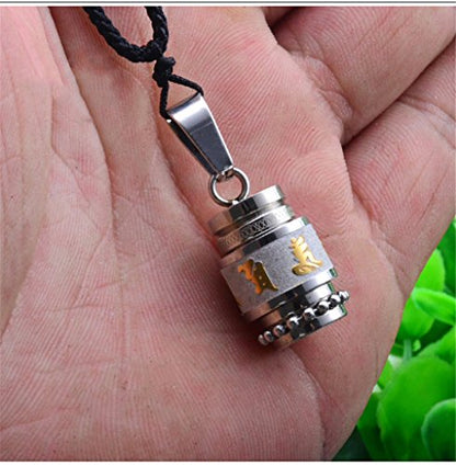 Men's Stainless Steel Open Lucky Buddha Mantra Pendant Necklace Bottle Container Memorial with Braided Rope - color: Mantra - Silver (small)