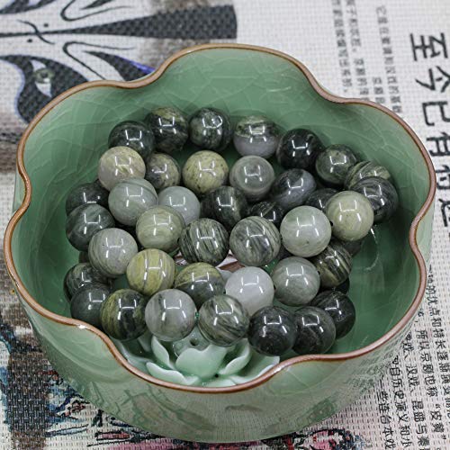 Keleny Natural Gem Semi Precious Gemstones 14mm Round Beads Crystal Stretch Bracelets 7 Inch Unisex - color: 14mm Green Hair Stone