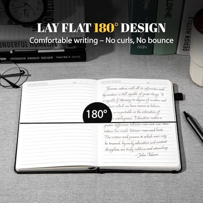 CAGIE Lined Journal for Men Women, Tree Growth Ring Leather Bound Journal Notebook, 256 Pages 100 GSM Journals for Writing, A5 Hardcover Journaling Notebooks,2 Pack (Brown & Black) - color: J-Brown & Black