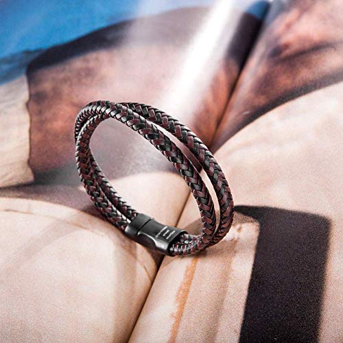 murtoo Mens Bracelet Leather Braided, Brown and Black Leather Bracelet for Men - color: Brown-black, size: 8.46"