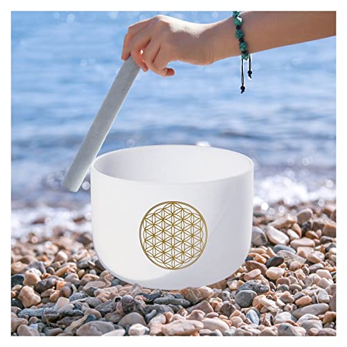 ZZZYW 528Hz 8 Inch C Note Life Flower Design Chakra Frosted Quartz Crystal Singing Bowl for Stress Relief with Free Mallet (Size : One)
