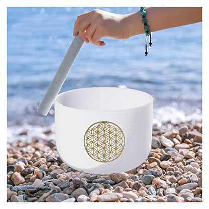 ZZZYW 528Hz 8 Inch C Note Life Flower Design Chakra Frosted Quartz Crystal Singing Bowl for Stress Relief with Free Mallet (Size : One)